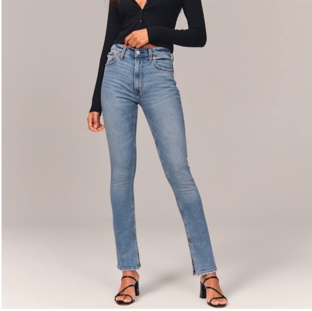 Abercrombie & Fitch Curve Love Skinny High Rise Jeans Leg Slit 33 NWT